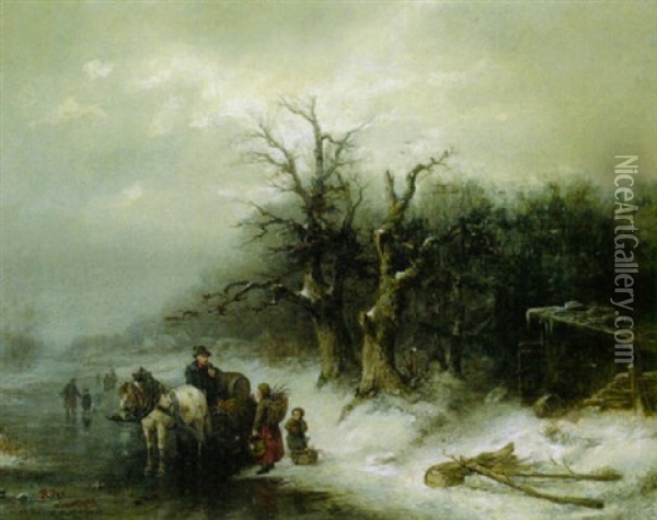Winterszene - Auf Dem Eis Oil Painting - Heinrich Hofer