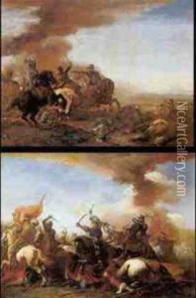 Battle Scenes: A Pair Of Paintings Oil Painting - Francesco Giuseppe Casanova