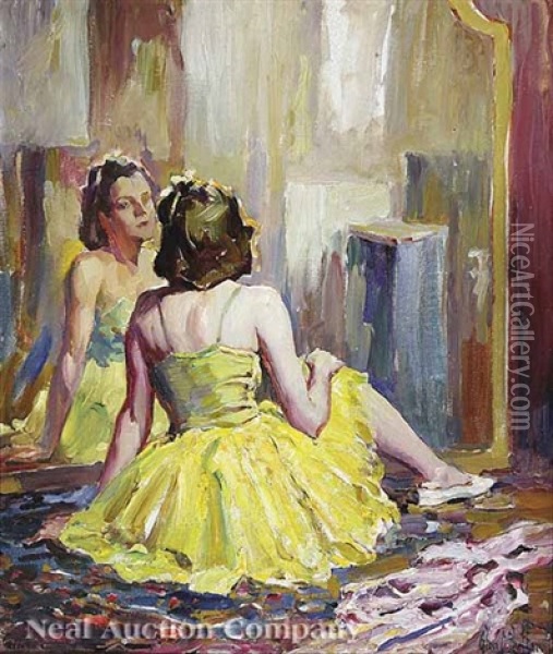 Ballerina In Yellow, Portrait Of Julia Thecla Oil Painting - Glenn C. Sheffer