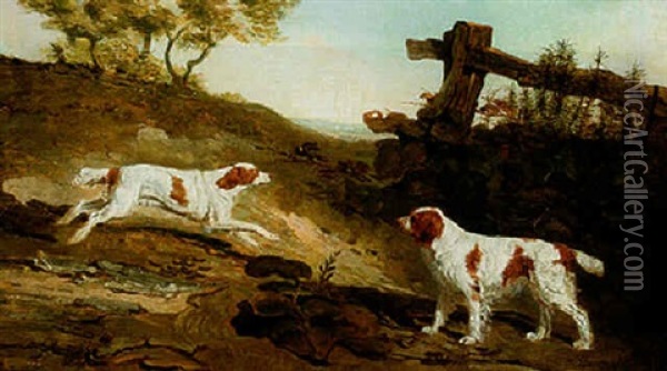 Two Spaniels In A Landscape Oil Painting - Benjamin Marshall