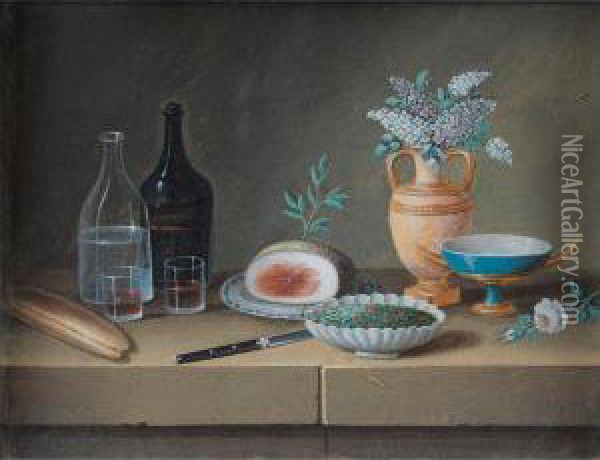Nature Morte Au Jambon Et Au Vase Oil Painting - Johann Rudolf Feyerabend