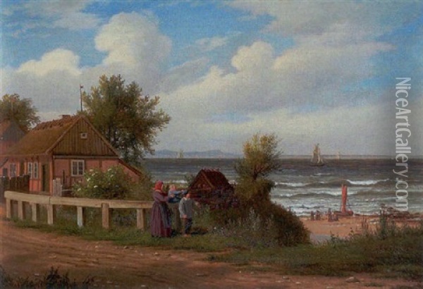 Kystparti Med Huse Og Figurer Oil Painting - Peter (Johann P.) Raadsig