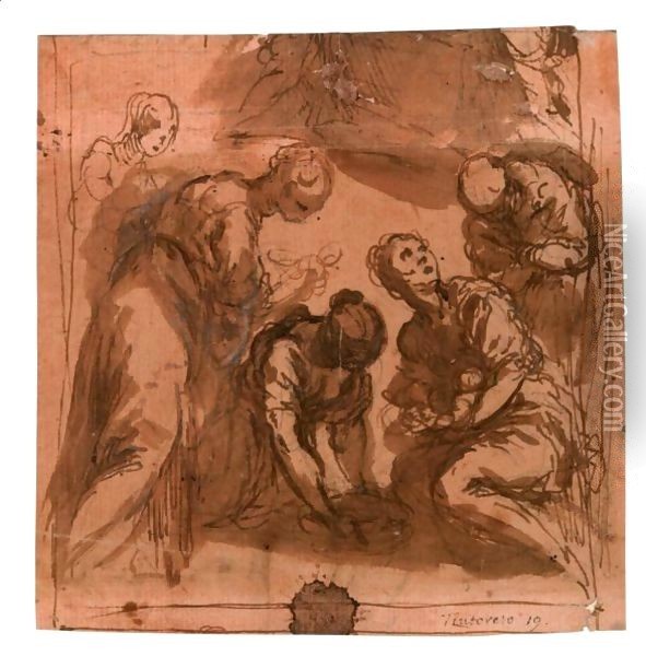 Il Ritrovamento Di Mose Oil Painting - Palma Vecchio (Jacopo Negretti)