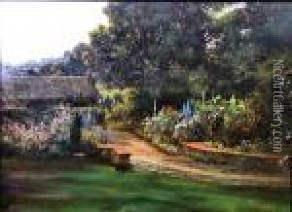 English Garden Scene Oil Painting - Robert Morley