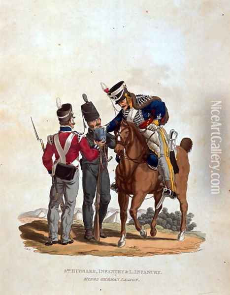 3rd Hussars, Infantry and Light Infantry, Kings German Legion, from Costumes of the Army of the British Empire, according to the last regulations 1812, engraved by J.C. Stadler, published by Colnaghi and Co. 1812-15 Oil Painting - Charles Hamilton Smith