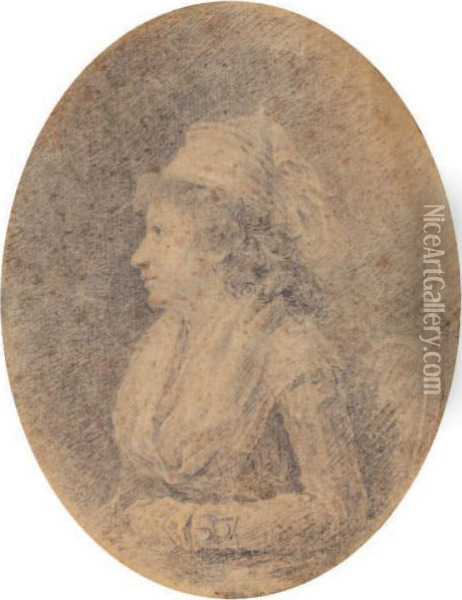 Portrait De Femme De Profil Oil Painting - Augustin de Saint-Aubin
