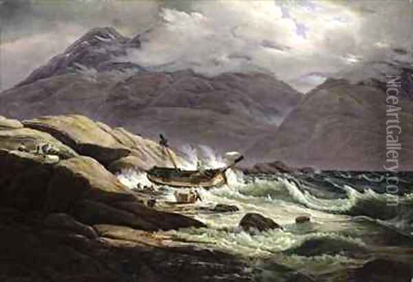 Shipwreck on the Norwegian Coast Oil Painting - Johan Christian Clausen Dahl