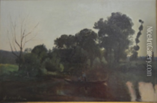 Pecheurs Sur L'etang Oil Painting - Alfred Casile