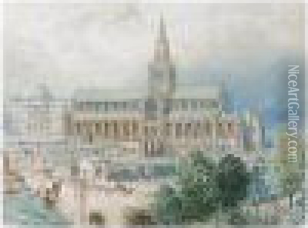 Glasgow Cathedral And The Royal Infirmary Oil Painting - Myles Birket Foster