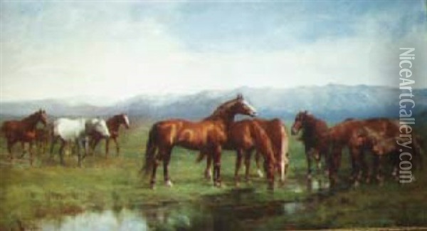 Grazing Horses Oil Painting - Paul Giovanni Wickson