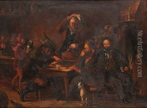 Game Around The Table Oil Painting - Frederick Timpson I'Ons