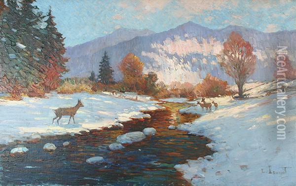 Deer By A Winter Stream Oil Painting - Edmond Louyot