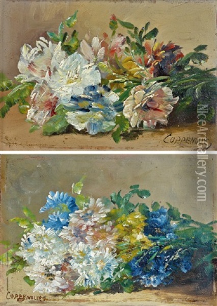 Jetees De Fleurs (pair) Oil Painting - Edmond Van Coppenolle