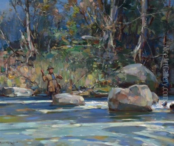 Trout Fishing (the Pool) Oil Painting - Walter Granville-Smith