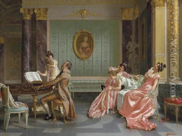 The Recital Signed 'v Reggianini' Oil Painting - Vittorio Reggianini