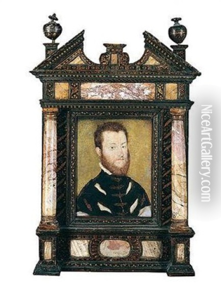 Portrait Of A Bearded Man Wearing A Black Slashed Doublet With Gold Braid Oil Painting -  Corneille de Lyon