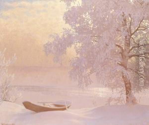 Vinterlandskap Med Uppdragen Eka Oil Painting - Gustaf Fjaestad