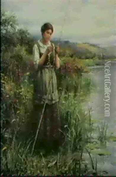 Baiting The Hook Oil Painting - Daniel Ridgway Knight