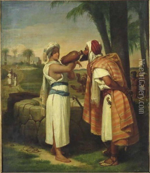 Middle Eastern Scene At The Oasis Well Oil Painting - Carle Vernet