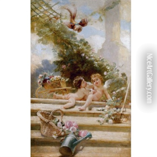 Cupid Gardeners Oil Painting - Konstantin Egorovich Makovsky