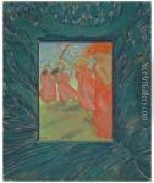 Vier Tanzerinnen Im Roten Kleid Oil Painting - Ludwig Von Hofmann
