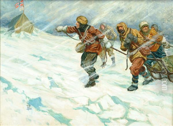 A Polarexpedition Oil Painting - Thomas Heath Robinson