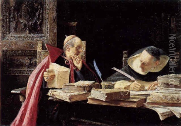 Zwei Geistliche Herren Oil Painting - Jose Gallegos Y Arnosa
