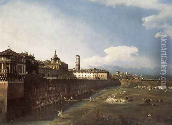 View of Turin near the Royal Palace Oil Painting - Bernardo Bellotto