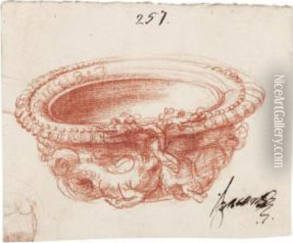 Design For A Bowl, Decorated With Intertwined Dragons Oil Painting - Perino del Vaga (Pietro Bonaccors)