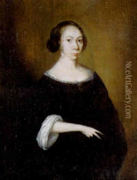 Portrait Of A Lady In A Black Dress Oil Painting - Gerard ter Borch the Younger