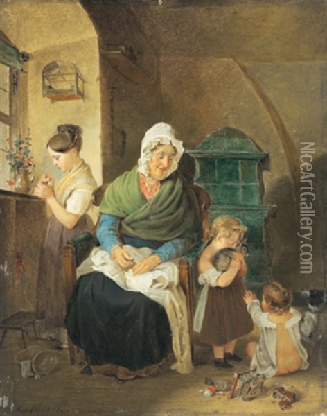 Gluckliche Grosmutter Oil Painting - Johann Matthias Ranftl