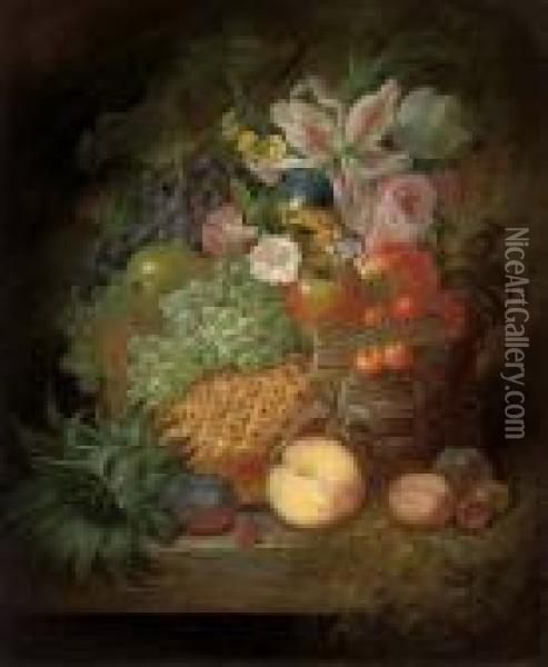 Still Life With Fruit And Flowers Oil Painting - William E.D. Stuart