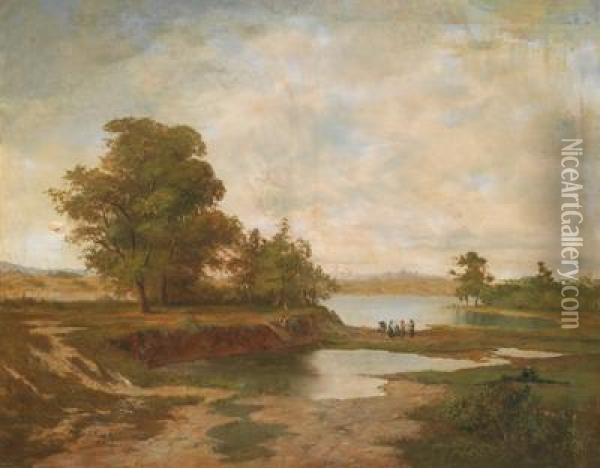 Washerwomen By The River Oil Painting - Karoly Telepy