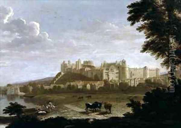 View of Windsor Castle with Cattle and Bathers Oil Painting - Hendrick Danckerts