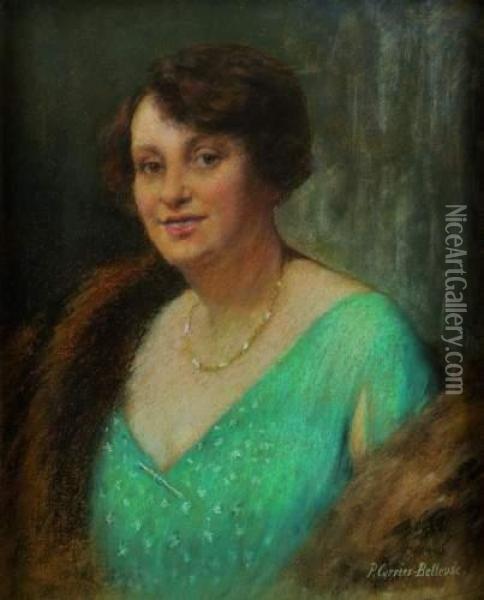 Portrait De Femme En Fourrure Oil Painting - Pierre Carrier-Belleuse