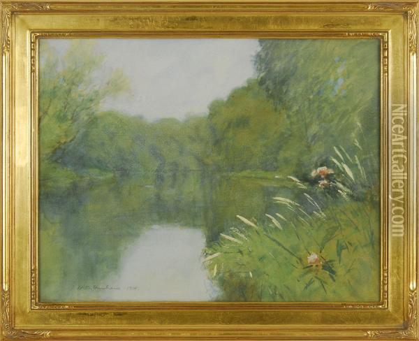 River Landscape With Flowers Oil Painting - Horace C. Dunham