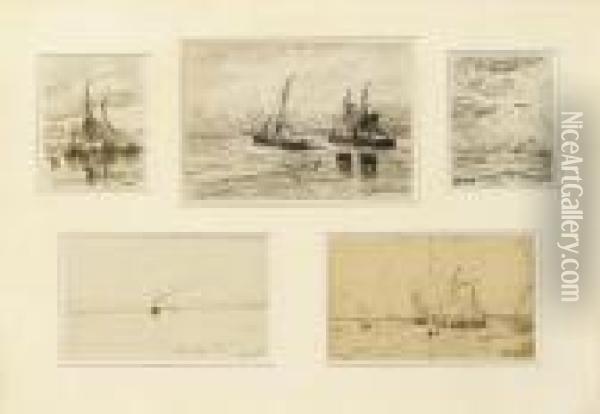 Five Drawings In One Frame Oil Painting - Hendrik Willem Mesdag