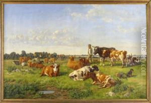 Milking-time Oil Painting - Andreas Peter Madsen