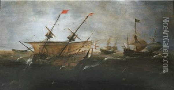 Merchant Men At Sea In A Gale Oil Painting - Andries Van Eertvelt