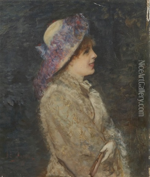 Jeune Femme Au Chapeau Fleuri Oil Painting - Henri Gervex