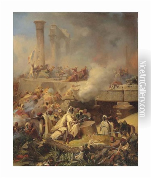 Battle Of Heliopolis, Lower Egypt Oil Painting - Leon Cogniet