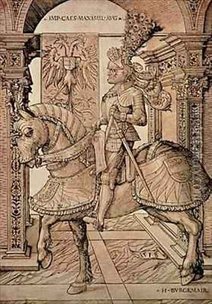 Emperor Maximilian I riding a horse Oil Painting - Hans Burgkmair the elder