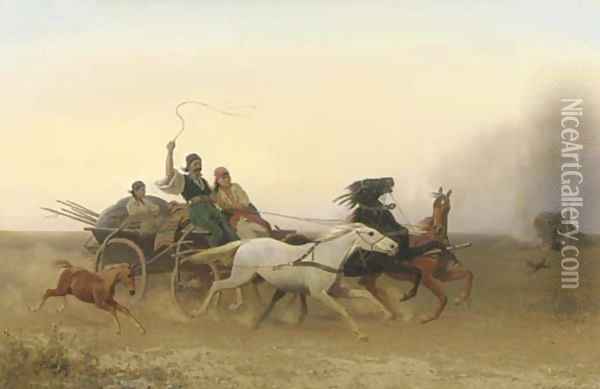 Crossing the pusta in full gallop Oil Painting - Emil Volkers
