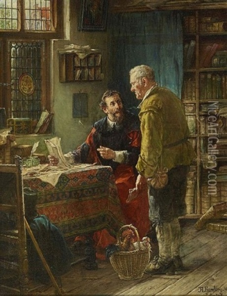 Master Of The House In Conversation With His Servant Oil Painting - Adolf Humborg