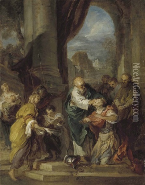 Ananias Restoring The Sight Of Saint Paul Oil Painting - Francois Lemoyne