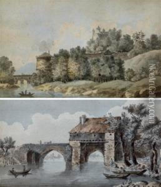 Le Pont De Vernon - Vue D'un Chateau Oil Painting - Alexis Nicolas Perignon