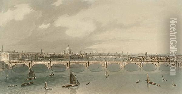 After W Anderson, A View Of The Waterloo Bridge From The Design Of John Rennie Esq. Oil Painting - Matthew Dubourg