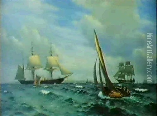 Marine Med Skibe Ud For Hveen Oil Painting - Christian Blache
