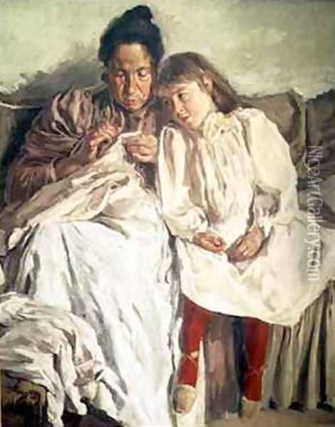 A Mother and her Daughter Oil Painting - Francisco Gimeno y Arasa