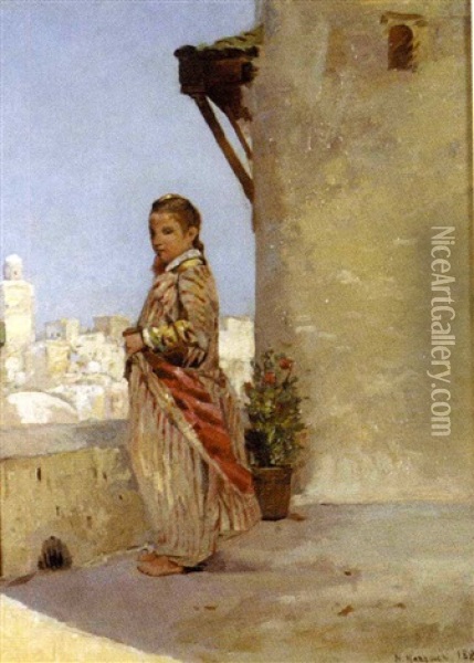 Jeune Fille Sur La Terrasse Oil Painting - Tito Marzocchi de Belluci